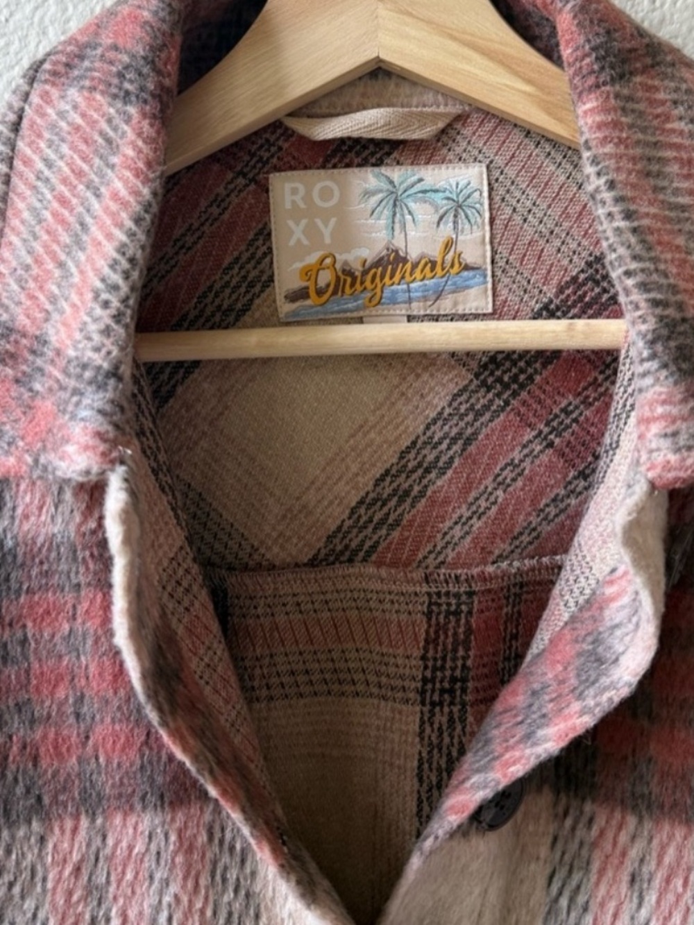 Roxy Wool Blend Red Cream Plaid Cropped Utility Jacket - Picture 9 of 13